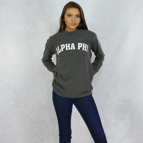 Alpha Phi Comfort Colors Long Sleeve T-Shirt in Dark Gray