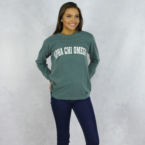 Alpha Chi Omega Colors Long Sleeve T-Shirt in Hunter Green
