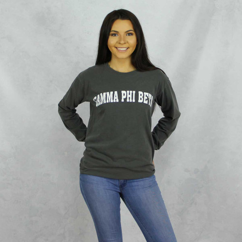Gamma Phi Beta Comfort Colors Long Sleeve T-Shirt in Dark Gray