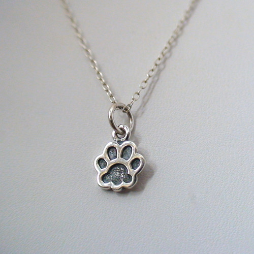 Tiny Paw Print Tag Necklace - Sterling Silver