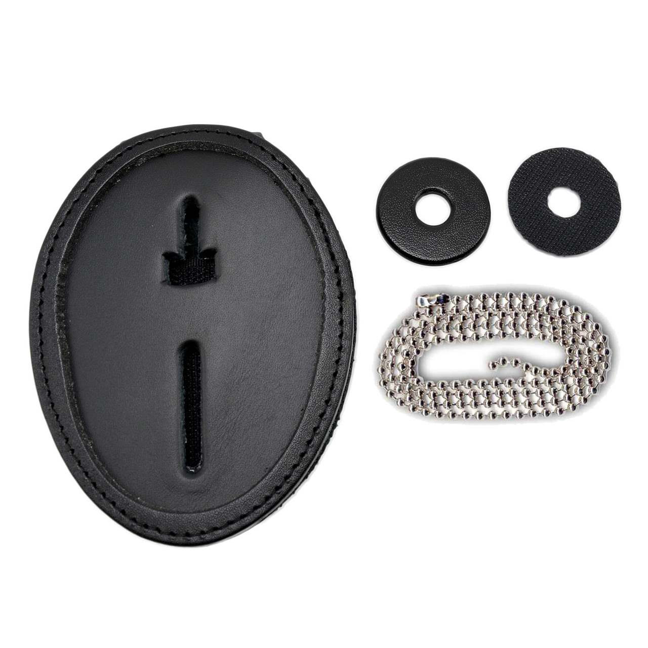 LAPD Oval Clip On Around Neck Tactical Leather Recessed Badge Holder