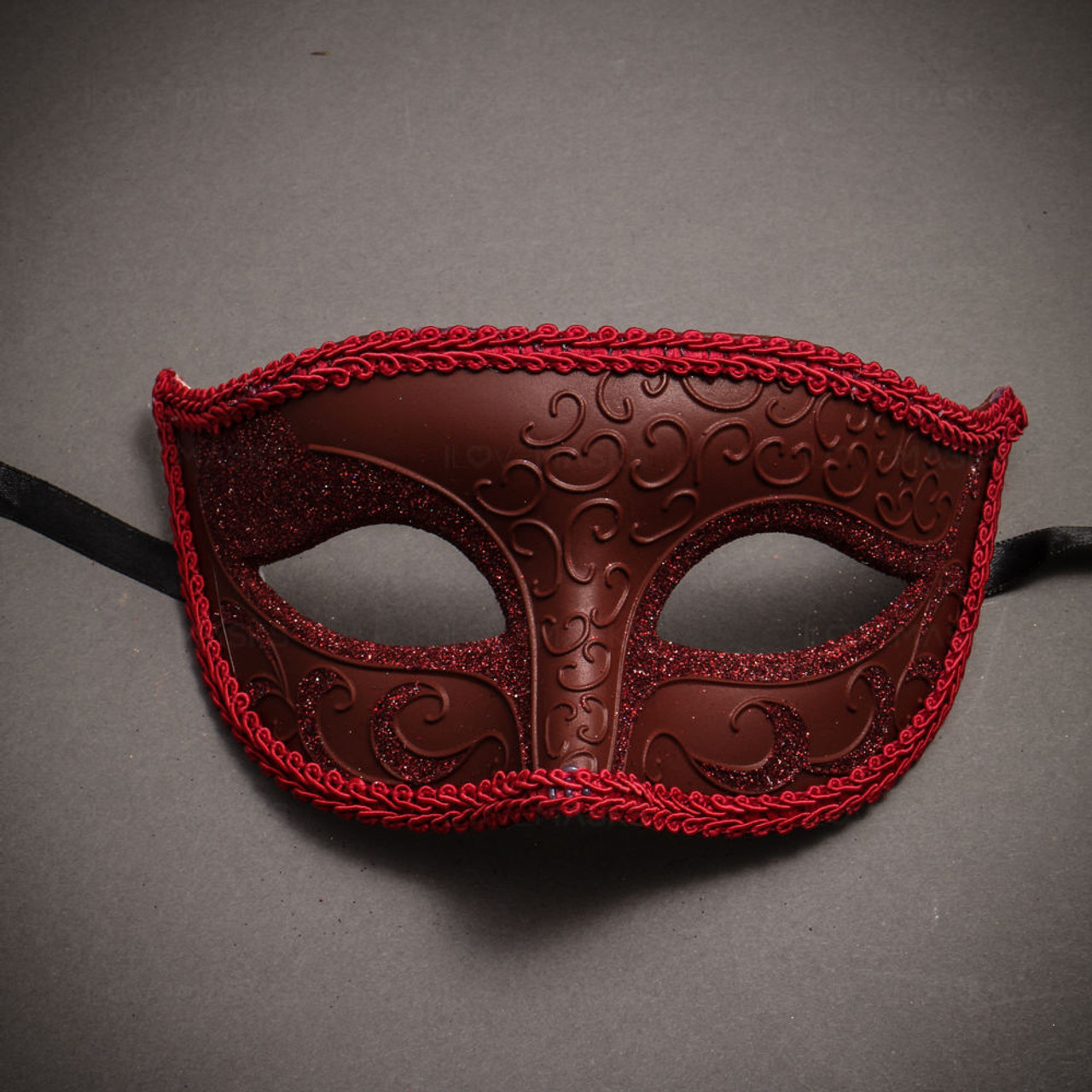 Classic Glitter Venetian Masquerade Mask With Red