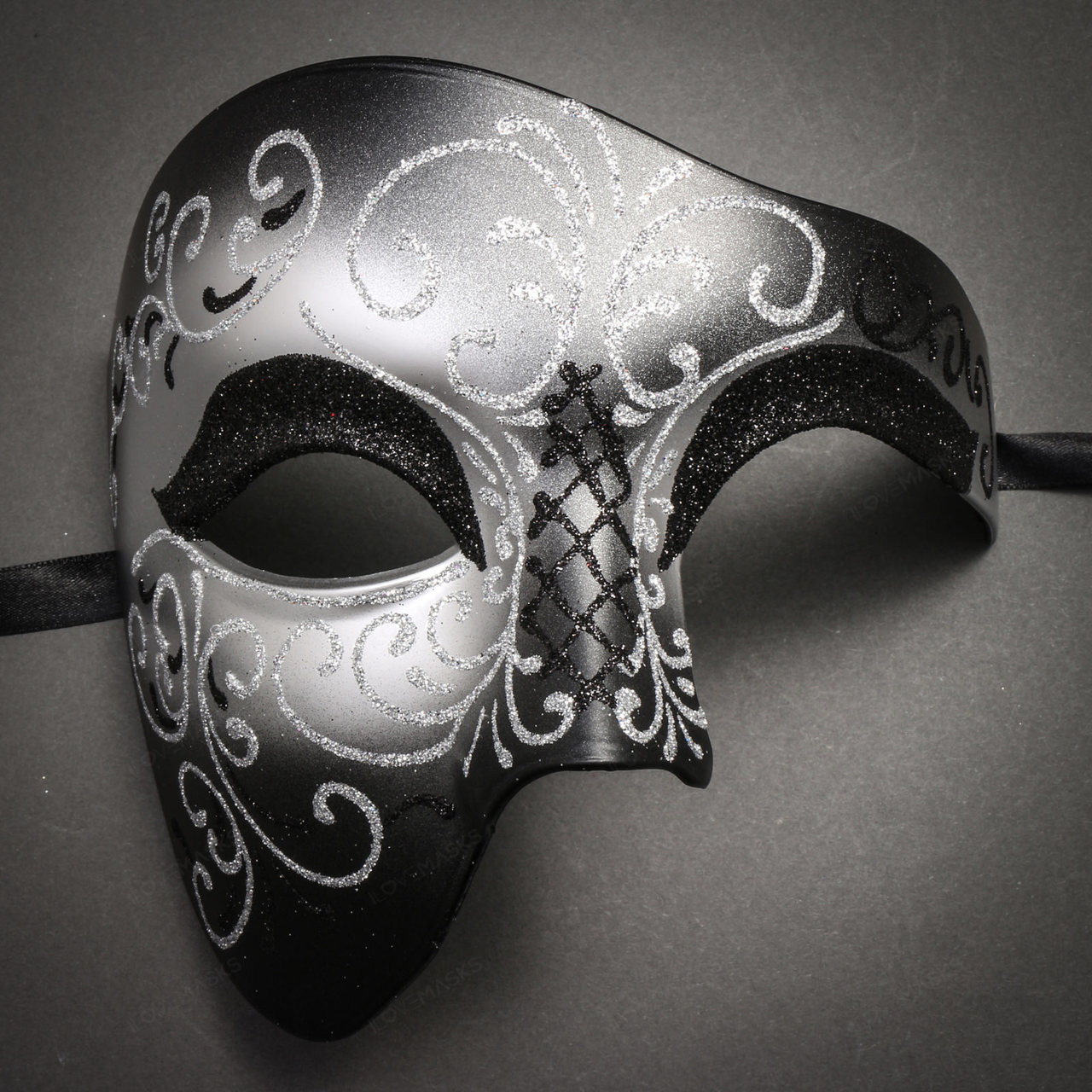 Phantom Of Opera Masquerade Venetian Men Mask - Black Silver