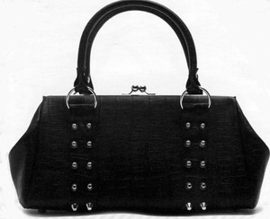 Lux De Ville Black Crocodile Rebel Kiss Lock Bag 13 inches long, 7 inches high and 5 inches wide.