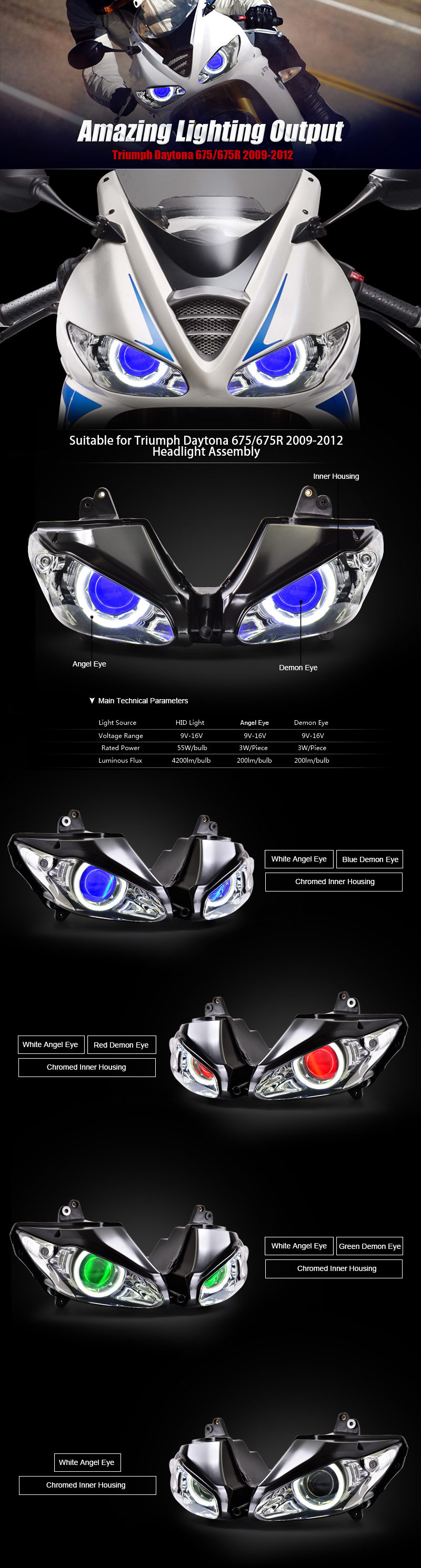 Triumph Daytona 675R Headlight 2006 2007 2008