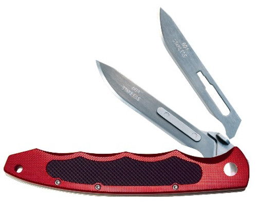 havalon piranta torch brick red folding blade skinning knife with
