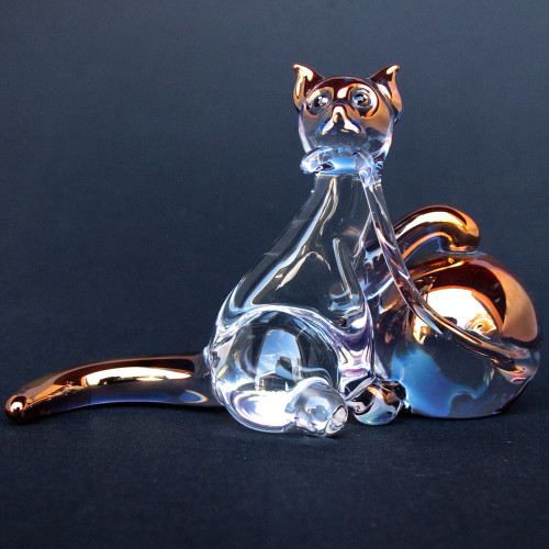 Hand Blown Glass Cat with Yarn Figurine - Prochaska Gallery