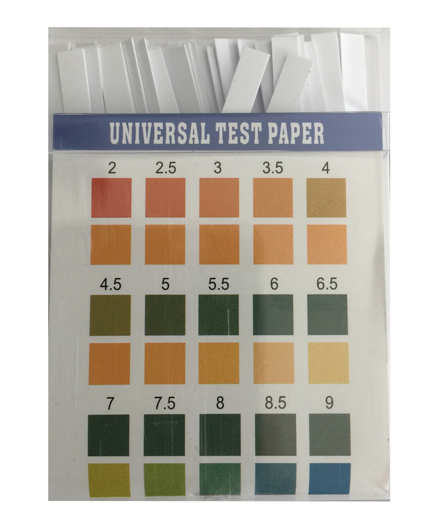 pH paper strips test range 2-9 by 1/2 . 100 per box color chart