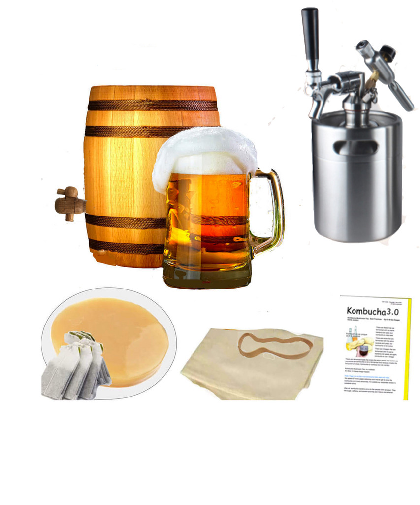 HappyHerbalist Complete Kombucha Oak Barrel Brewing System with Mini keg