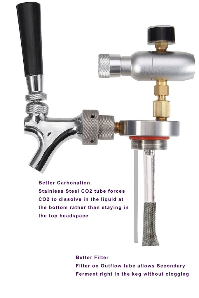 Our Mini Keg for is specially designed for Kombucha, Ginger Beer and Soda Probiotics. We installed a stainless steel filler that forces the CO2 to the bottom for a better carbonation and added a filter to prevent clogging. Better Carbonation. Better Pour.