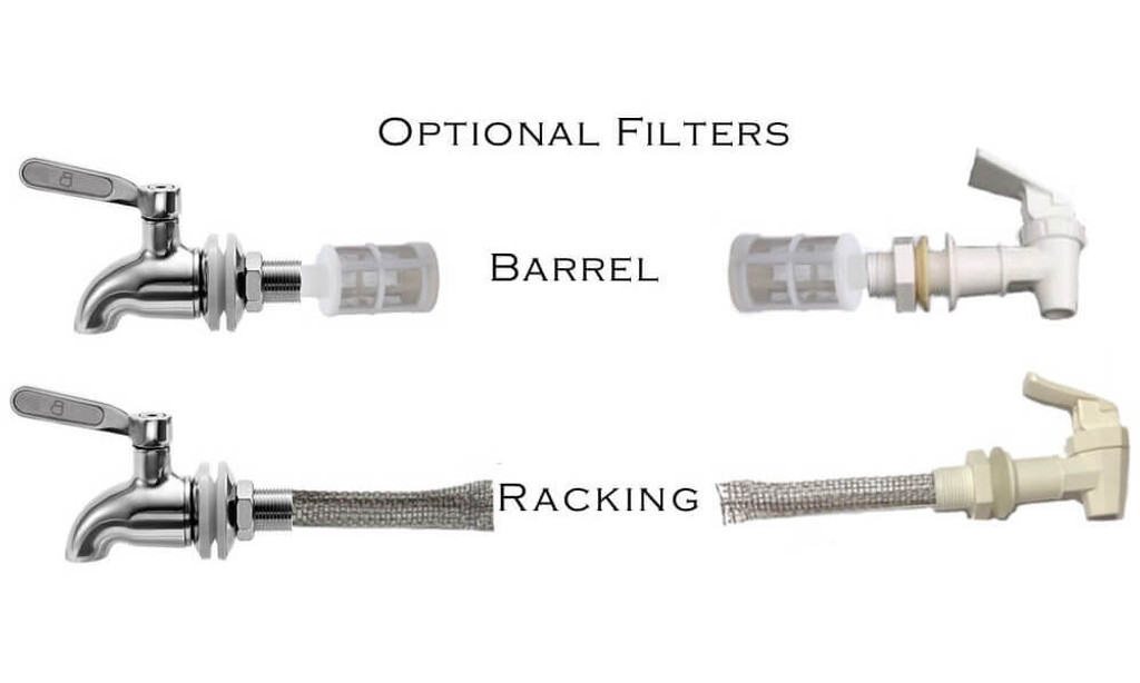 Stainless Steel Brew Filter. Food Grade Lead Free #305 stainless steel mesh. Barrel Type or Racking Cane available for Stainless Steel Spigot or Plastic Spigot