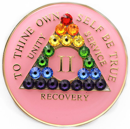 Rainbow Crystallized Tri Plate Pink Aa Alcoholics Anonymous Anniversary Coin