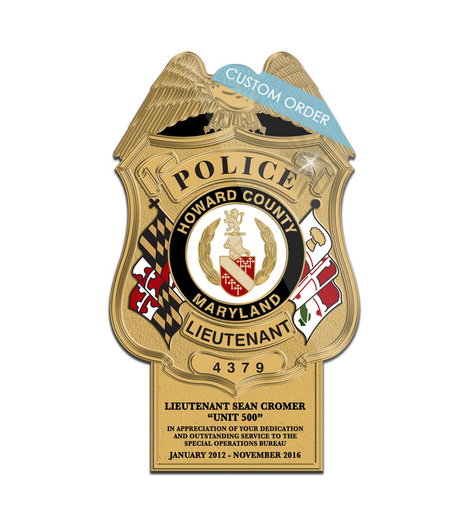 Badge Plaque with a Personalized Tab at the bottom for Law Enforcement.