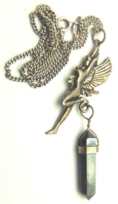 Vtg Sterling Silver Fairy Angel Necklace Charm Pendant Hematite Crystal 925 Vtg Sterling Silver Fairy Angel Necklace Charm Pendant Hematite Crystal 925