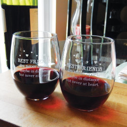 Best Friends Saying Stemless Wine Glass Pair