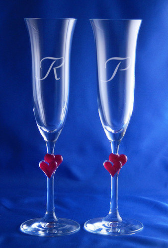 Personalized Red Amore Toasting Flutes