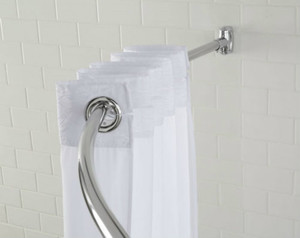 Renovate your tub and add 25% more room to your shower space simply by adding this great new curved shower rod! The Crescent Rod™ comes with all the hardware you need to install it quickly, and we've got matching stainless back plates for a retrofit that covers any existing installation holes. The Crescent Rod™ is tubular; it's curved design and the bright stainless finish will update the decor of any bathroom. The original curved rod innovation, The Crescent Rod® is made of rust resistant 1” round stainless steel tubing. Its one piece design gives extra strength, while the crescent shape offers a 9” arc. Our patented swivel brackets provide easy installation. Available in bright and bushed finishes. (Brackets and hardware included.)
The Benefits
Made of rust resistant 1” round stainless steel tubing.
Offers 9″ of extra room in the shower.
Patented swivel brackets provide easy installation.
Available in bright and brushed finishes.
Hardware is included.
Please note that the Crescent Rods only ship to the lower 48 United States.
Call 855-468-3528 or click here to email us about large quantity purchases.