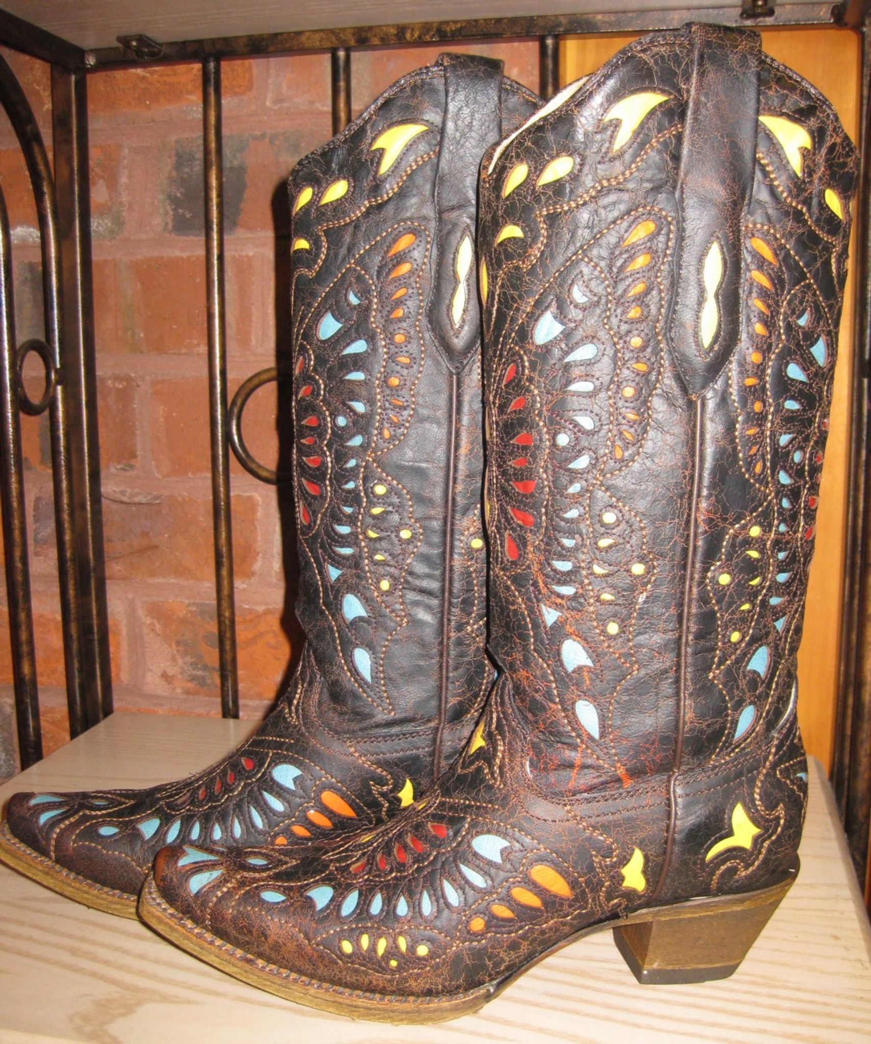 Corral Boots Yellow Red Turquoise Butterfly Boots A1928