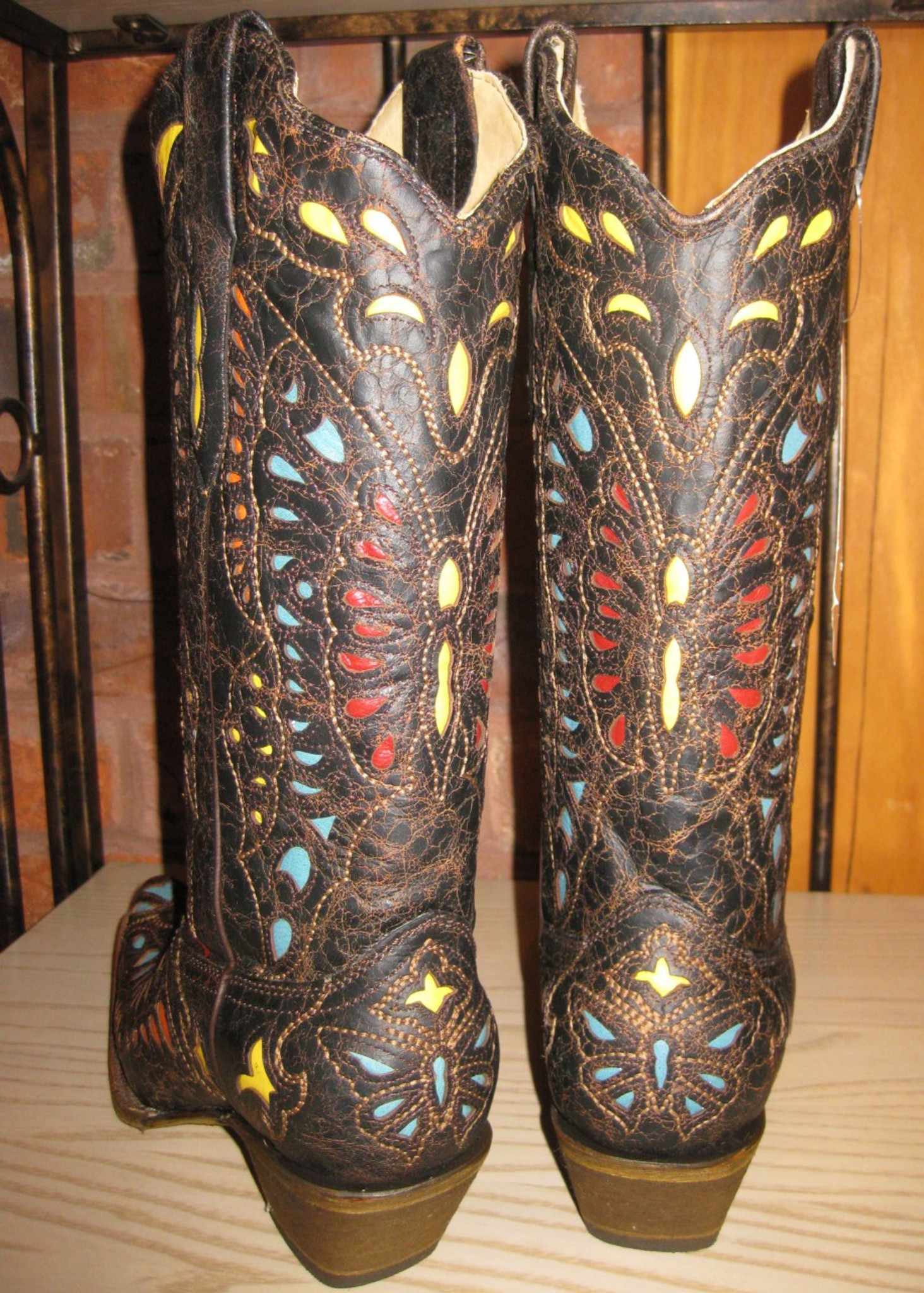 Corral Boots Yellow Red Turquoise Butterfly Boots A1928