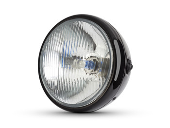 H4 Headlight 7.5" Gloss Black Metal 12V 55W Retro Project Motorbike Motorcycle H4 Headlight 7.5" Gloss Black Metal 12V 55W Retro Project Motorbike Motorcycle
