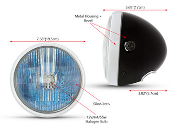 H4 Headlight 7.5" Gloss Black Metal with Chrome Bezel 12V 55W Retro Project Motorbike Motorcycle H4 Headlight 7.5" Gloss Black Metal with Chrome Bezel 12V 55W Retro Project Motorbike Motorcycle