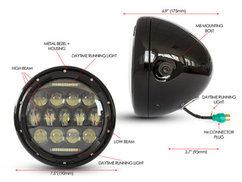 Headlight 7.5" Projector LED for Cafe Racer Retro Custom Motorbike Motorcycle Headlight 7.5" Projector LED for Cafe Racer Retro Custom Motorbike Motorcycle
