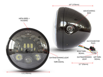 7.5" Projector LED Custom Retro Motorbike Motorcycle Headlight with Indicators Turn Signals 7.5" Projector LED Custom Retro Motorbike Motorcycle Headlight with Indicators Turn Signals