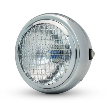 6" CHROME Mesh Grill H4 Retro Headlight for Project Cafe Racer Scrambler Motorbike 6" CHROME Mesh Grill H4 Retro Headlight for Project Cafe Racer Scrambler Motorbike