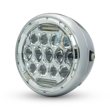 Chrome Headlight 7.5" Projector LED for Cafe Racer Retro Custom Motorbike Motorcycle Chrome Headlight 7.5" Projector LED for Cafe Racer Retro Custom Motorbike Motorcycle