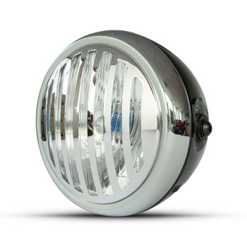 Motorbike Headlight 6.5" Black with Chrome Prison Grill Retro Scrambler Project Motorbike Headlight 6.5" Black with Chrome Prison Grill Retro Scrambler Project