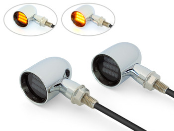 Chrome Mini LED Motorbike Indicators - CNC Aluminium with Black Bezel - PAIR Chrome Mini LED Motorbike Indicators - CNC Aluminium with Black Bezel - PAIR