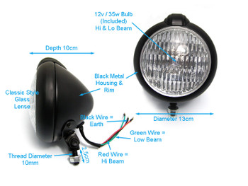 Custom Bates Style Matt Black Metal Classic 12V / 35W Headlight for Motorcycle Motorbikes Custom Bates Style Matt Black Metal Classic 12V / 35W Headlight for Motorcycle Motorbikes