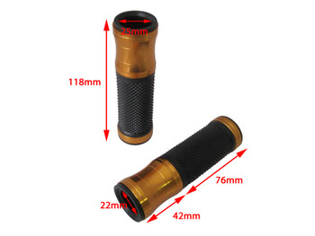 Gold Anodised Aluminium / Rubber Motorcycle Motorbike Hand Grips for 22mm bars Gold Anodised Aluminium / Rubber Motorcycle Motorbike Hand Grips for 22mm bars
