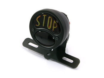 Black Vintage "STOP" Universal Motorcycle Motorbike Stop/Tail Light - Bulb Type Black Vintage "STOP" Universal Motorcycle Motorbike Stop/Tail Light - Bulb Type