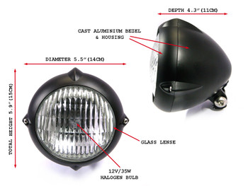 5.5" 12V / 35W Matt Black Bottom Mount E-marked Motorcycle Motorbike Headlight 5.5" 12V / 35W Matt Black Bottom Mount E-marked Motorcycle Motorbike Headlight