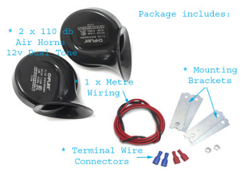 Pair of Universal 12V Dual Tone 110db Horns for Car 4X4 Buggy Van Truck Lorry Quad Pair of Universal 12V Dual Tone 110db Horns for Car 4X4 Buggy Van Truck Lorry Quad