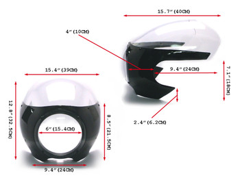 BLACK Cafe Racer Fairing Cowl with Clear Windshield and 6 3/4" Chrome Headlight BLACK Cafe Racer Fairing Cowl with Clear Windshield and 6 3/4" Chrome Headlight