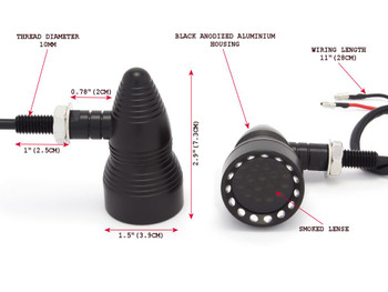 Matt Black Cone Shaped Aluminium Retro Vintage LED Indicators / Turn Signals with Smoked Lense Matt Black Cone Shaped Aluminium Retro Vintage LED Indicators / Turn Signals with Smoked Lense