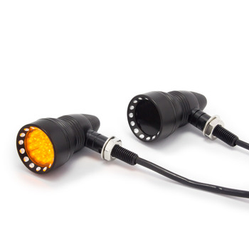 Matt Black Cone Shaped Aluminium Retro Vintage LED Indicators / Turn Signals with Smoked Lense Matt Black Cone Shaped Aluminium Retro Vintage LED Indicators / Turn Signals with Smoked Lense