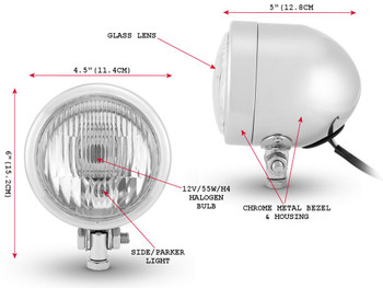 4.5" 4 1/2" Chrome Headlight 12V 55W for Custom Project Motorbike Motorcycle 4.5" 4 1/2" Chrome Headlight 12V 55W for Custom Project Motorbike Motorcycle