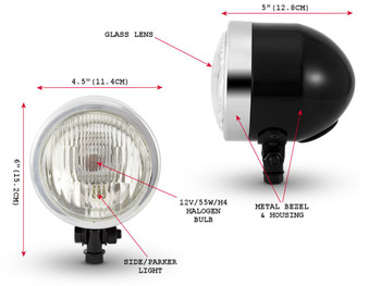 4.5" 4 1/2" Gloss Black & Chrome Headlight 12V 55W for Custom Project Motorbike Motorcycle 4.5" 4 1/2" Gloss Black & Chrome Headlight 12V 55W for Custom Project Motorbike Motorcycle