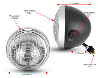 6" Black Mesh Grill H4 Retro Headlight with Chrome Bezel for Project Cafe Racer Scrambler Motorbike 6" Black Mesh Grill H4 Retro Headlight with Chrome Bezel for Project Cafe Racer Scrambler Motorbike