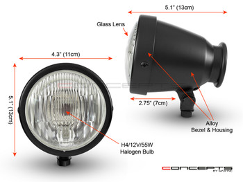 4.5" Vintage Style Custom Retro Motorbike Motorcycle Matt Black Headlight 4.5" Vintage Style Custom Retro Motorbike Motorcycle Matt Black Headlight