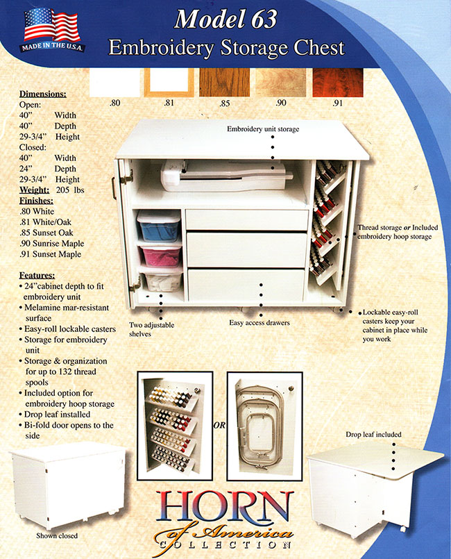 CLOSE OUT! Horn Model 63 Embroidery Storage Chest Available in