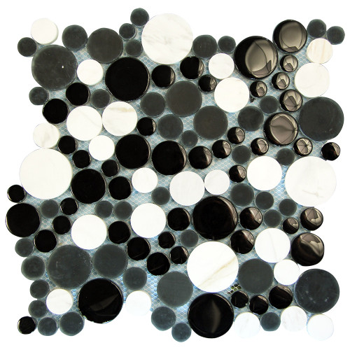Agata Circle Black and White backsplash Mosaic Glass Tile