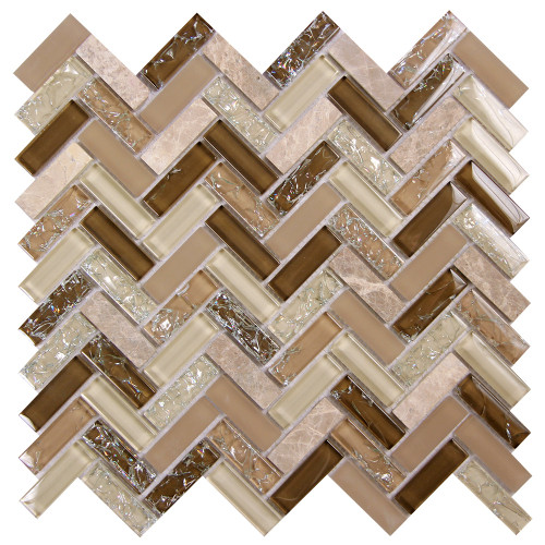Archery Wedgewood Herringbone Mosaic Glass Tile