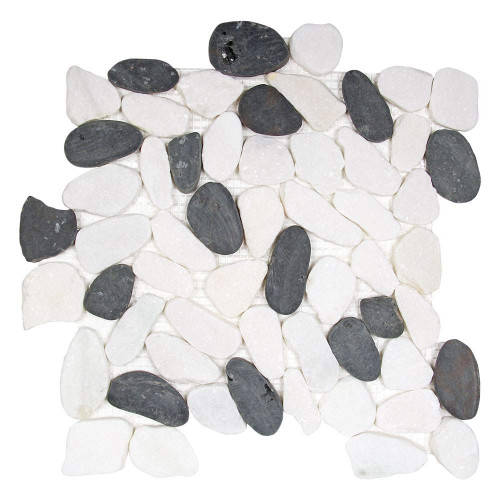Pebble Stone Sliced Super White & Black Mix
