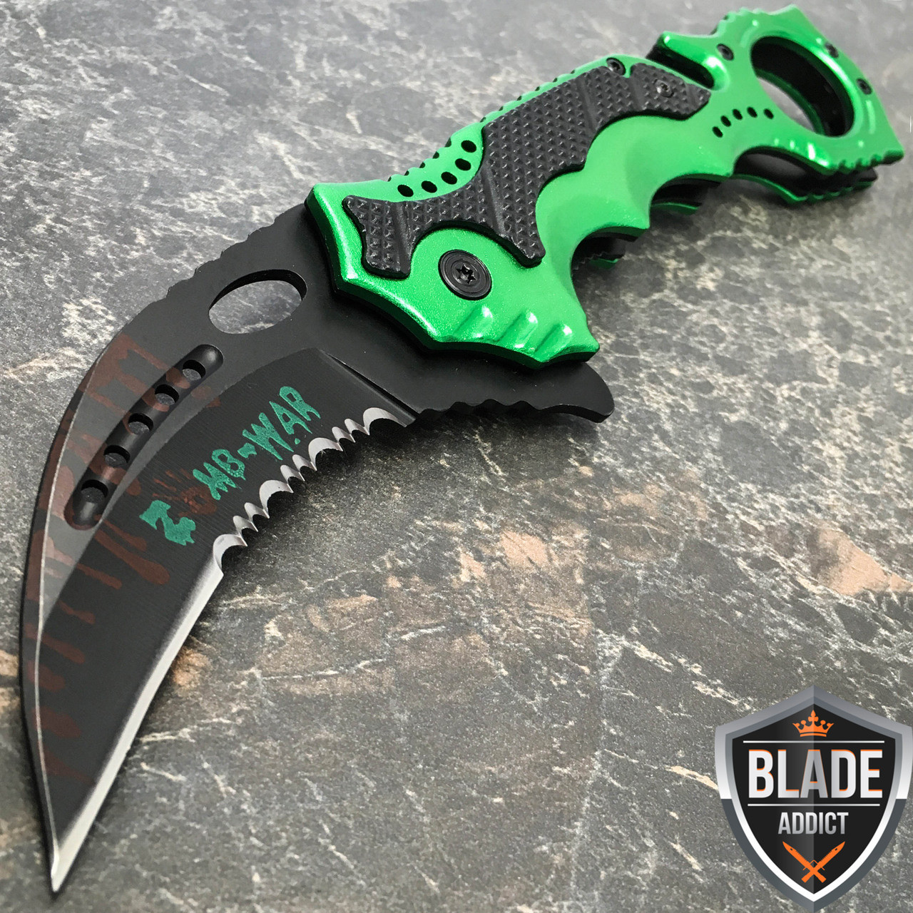 8" ZOMBIE KARAMBIT Tactical Claw Spring Assisted Pocket Knife Rescue