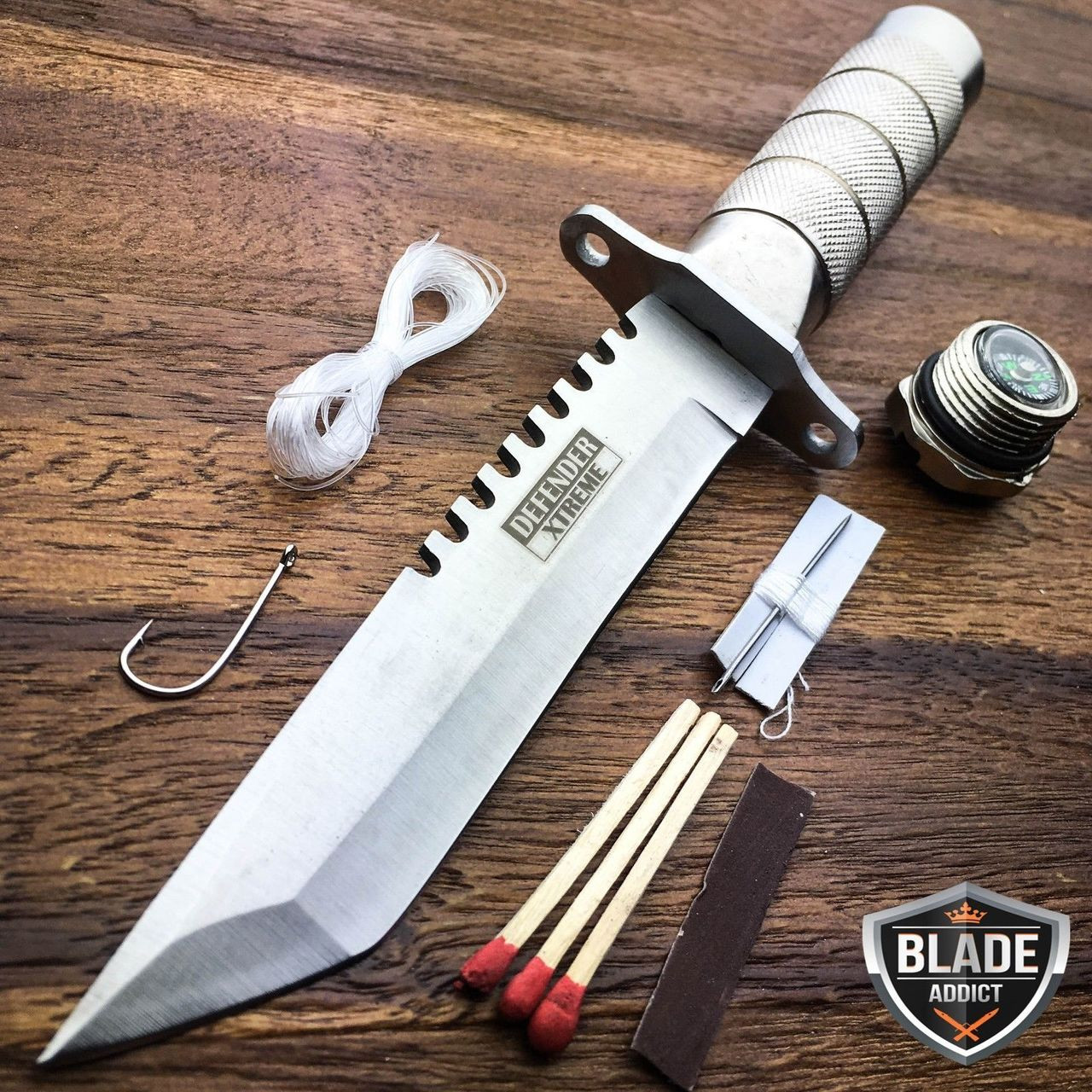 8.25" Tactical Fishing Hunting Knife w/ Sheath Survival Kit Bowie
