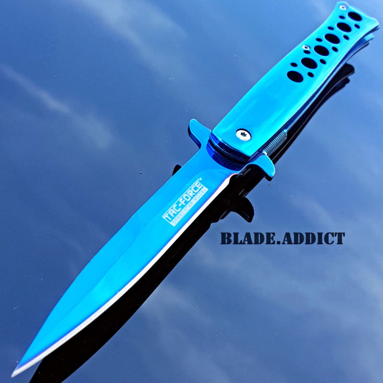 Blue Star Blade Reviews >> 9" TAC FORCE BLUE TITANIUM STILETTO SPRING ASSISTED TACTICAL POCKET KNIFE EDC - MEGAKNIFE Blue Star Blade Reviews >> 9" TAC FORCE BLUE TITANIUM STILETTO SPRING ASSISTED TACTICAL POCKET KNIFE EDC - MEGAKNIFE